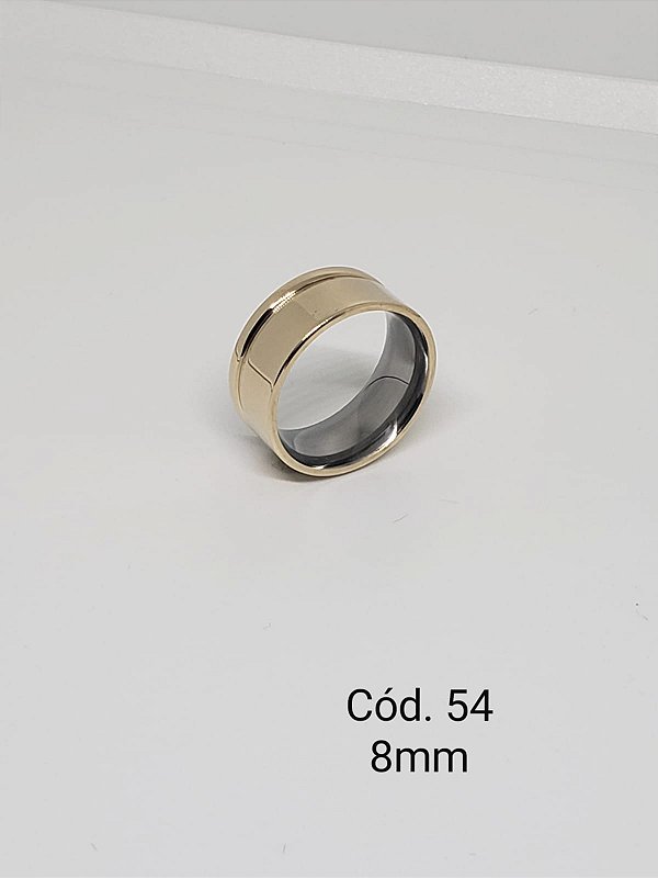 lisa em ouro 18k c/ base em aço c/ friso 8mm - reta