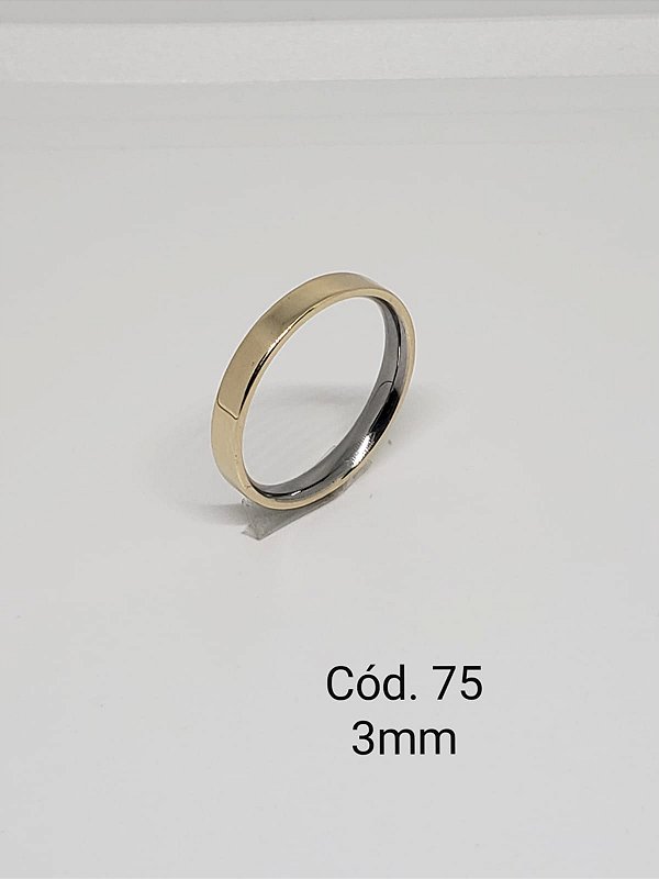 lisa em ouro 18k c/ base em aço c/ pedra 3mm - reta