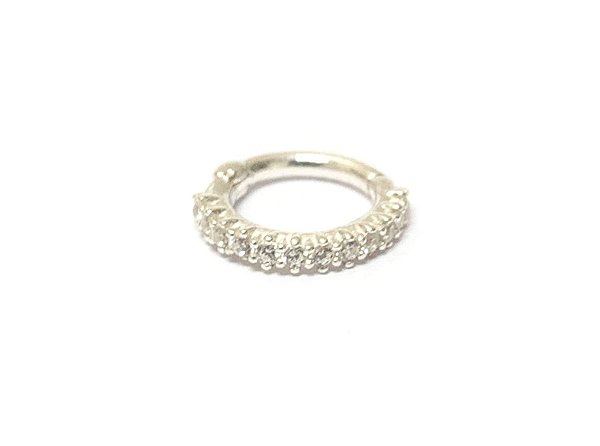 Argola articulada em prata cravejada 6mm