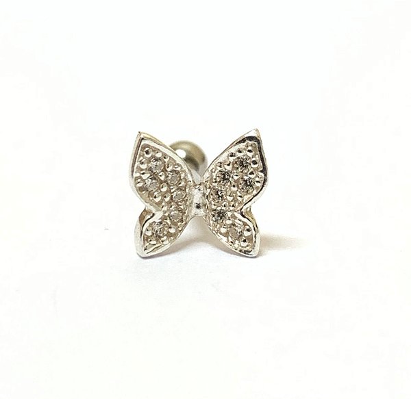 tragus borboleta em prata 8mm
