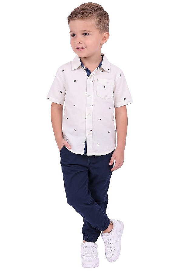 Conjunto Infantil Tommy Hilfiger Camisa Azul-Gelo e Calça Jogger