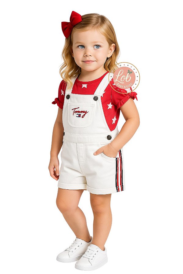 Jardineira e Camiseta Tommy Hilfiger
