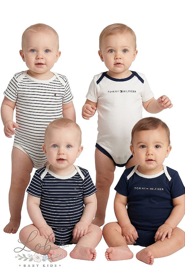 Kit 4 Bodys Bebê Tommy Hilfiger Manga Curta