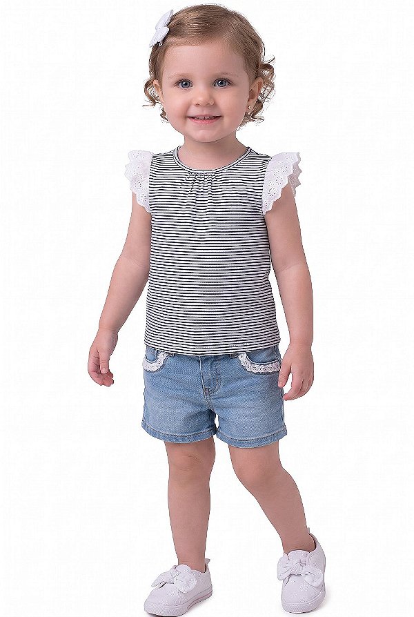 Blusa Infantil Oshkosh Listrada com Mangas em Laise