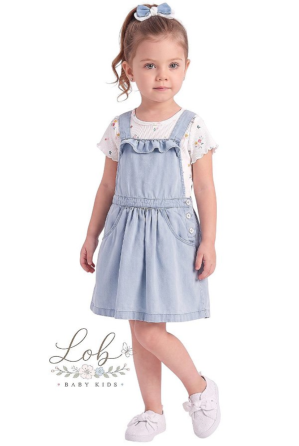 Conjunto Infantil Carter’s Salopete Chambray + Camiseta Floral