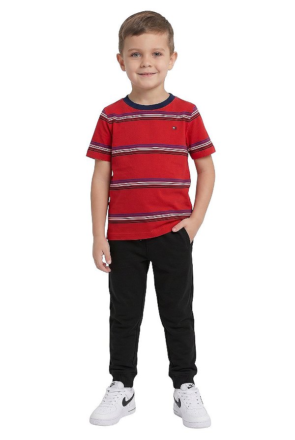 Camiseta Infantil Tommy Hilfiger vermelha listras