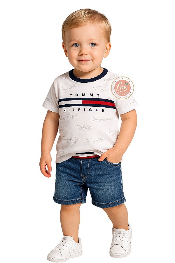 Camiseta Bebê Tommy Hilfiger Logo Faixa Peito – Branco