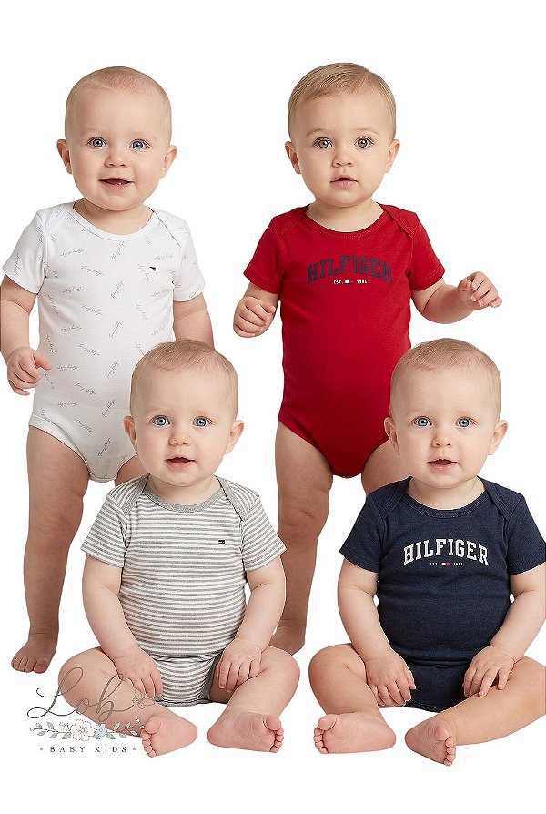 Kit 4 Bodys Bebê Tommy Hilfiger Manga Curta