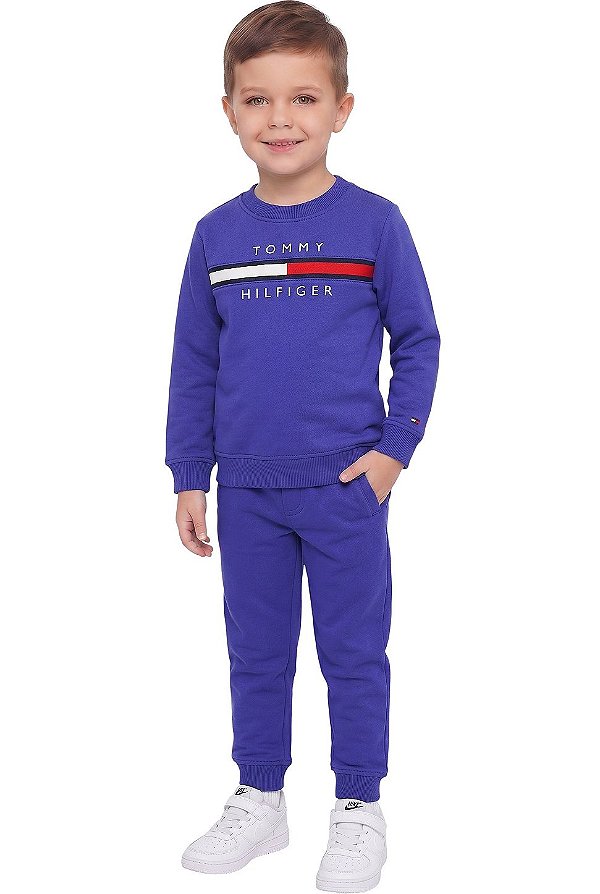 Conjunto Moletom Infantil Tommy Hilfiger Azul Royal Sem Fleece