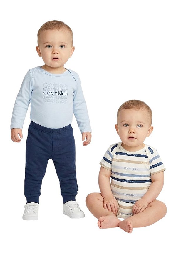 Conjunto Bebê Calvin Klein Bodys e Calça Azul Marinho