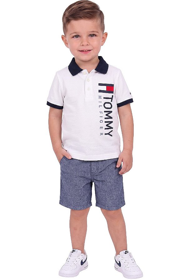 Conjunto Infantil Tommy Hilfiger Polo Branca e Bermuda