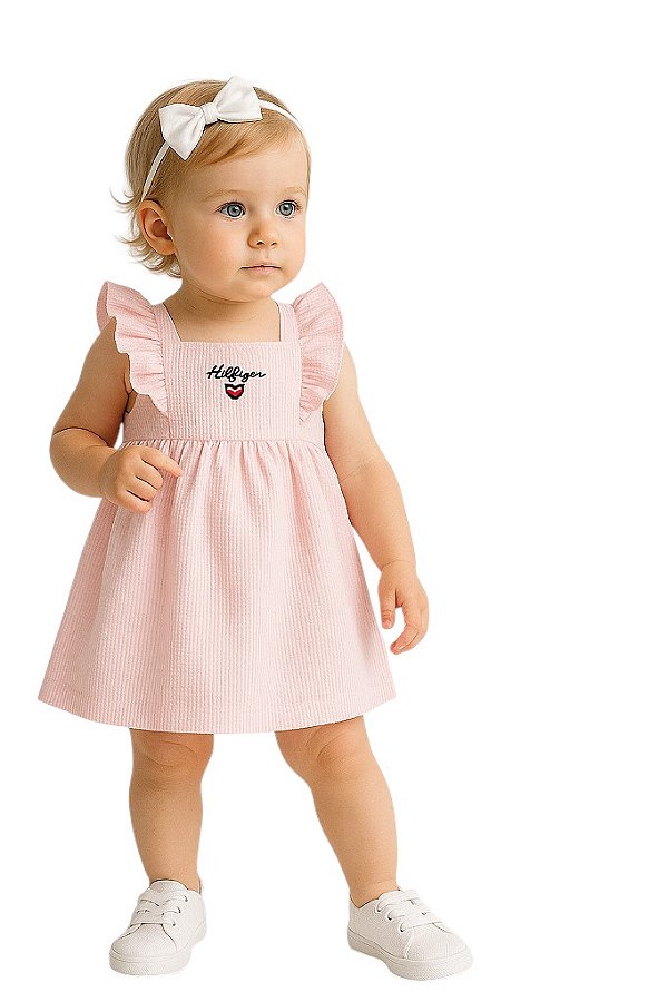 Vestido Infantil Tommy Hilfiger Listrado Rosa bebe