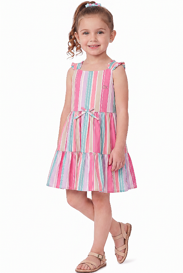 Vestido Infantil Calvin Klein – Listrado Colorido Acetinado