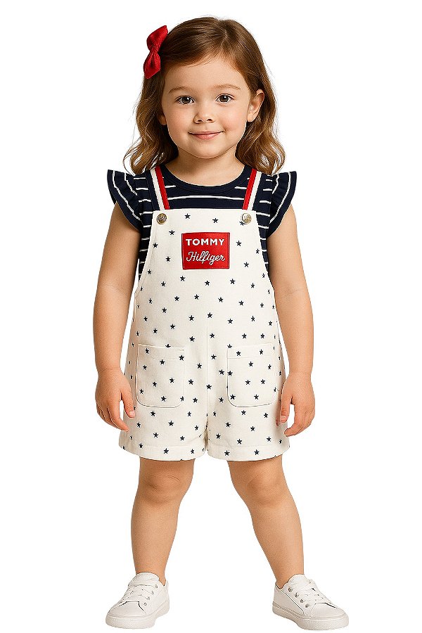 Jardineira e Camiseta Tommy Hilfiger