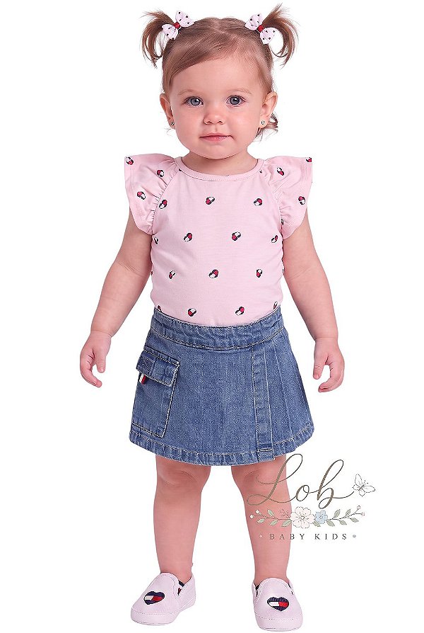 Conjunto Tommy Hilfiger Bebê com Saia-Short Jeans