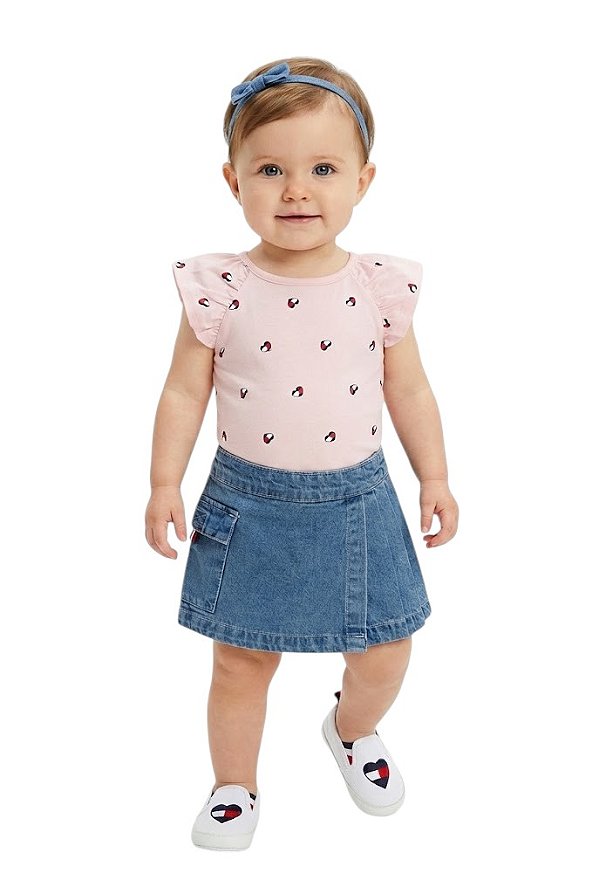 Conjunto Tommy Hilfiger Bebê com Saia-Short Jeans