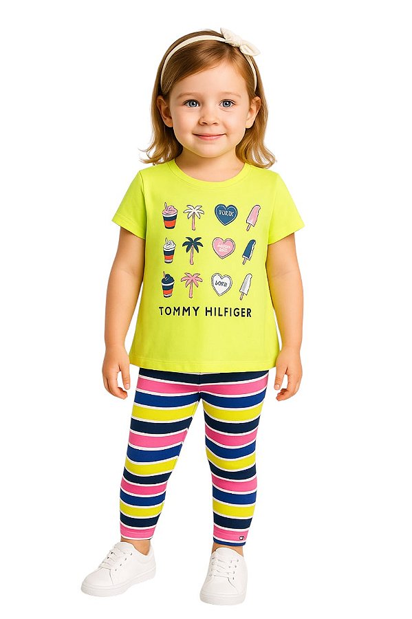 Conjunto Tommy Hilfiger Infantil – Camiseta + Legging Listrada