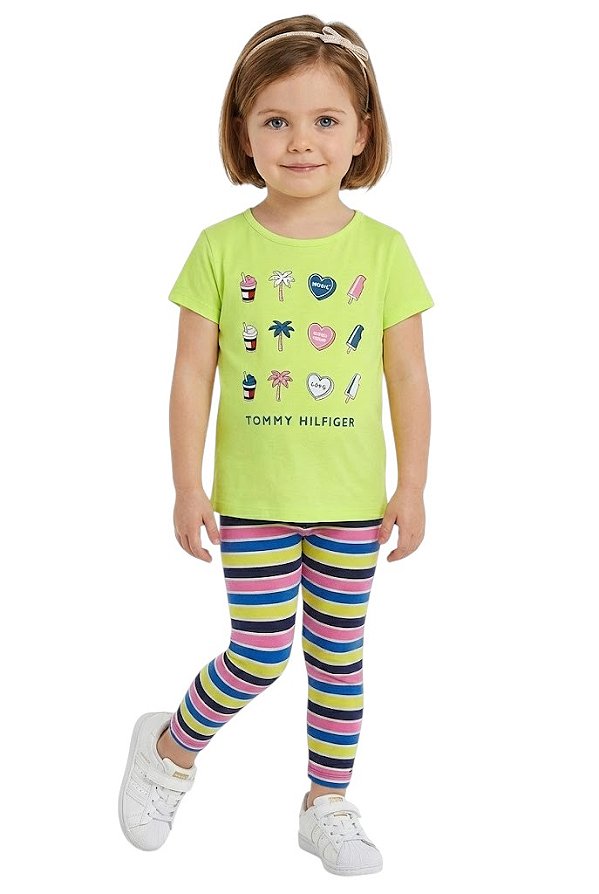 Conjunto Infantil Tommy Hilfiger Camiseta e Legging Listrada