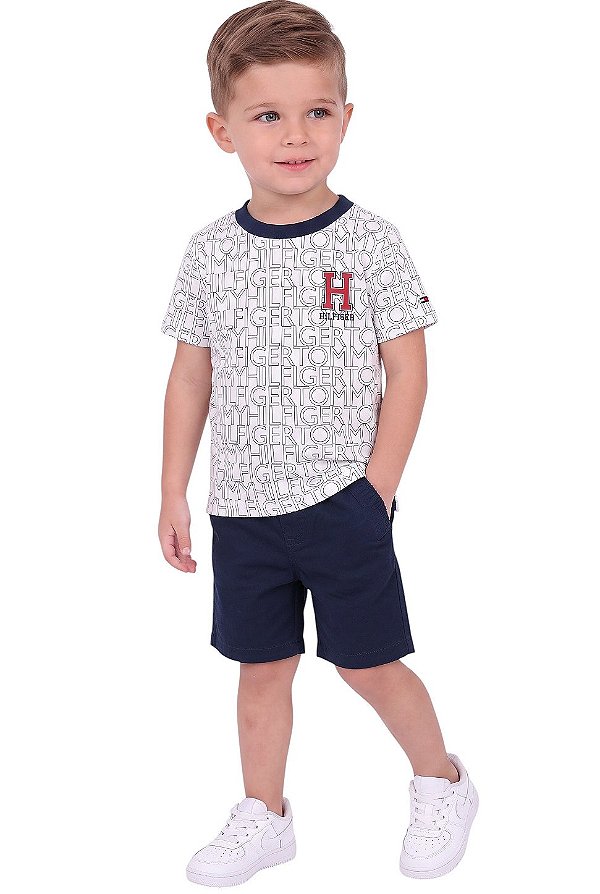 Conjunto Infantil Tommy Hilfiger Camiseta e Bermuda Azul-Marinho