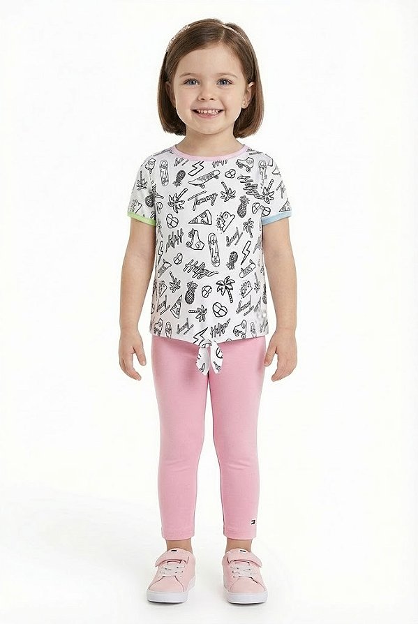 Conjunto Infantil Tommy Hilfiger Camiseta Estampada e Legging Rosa