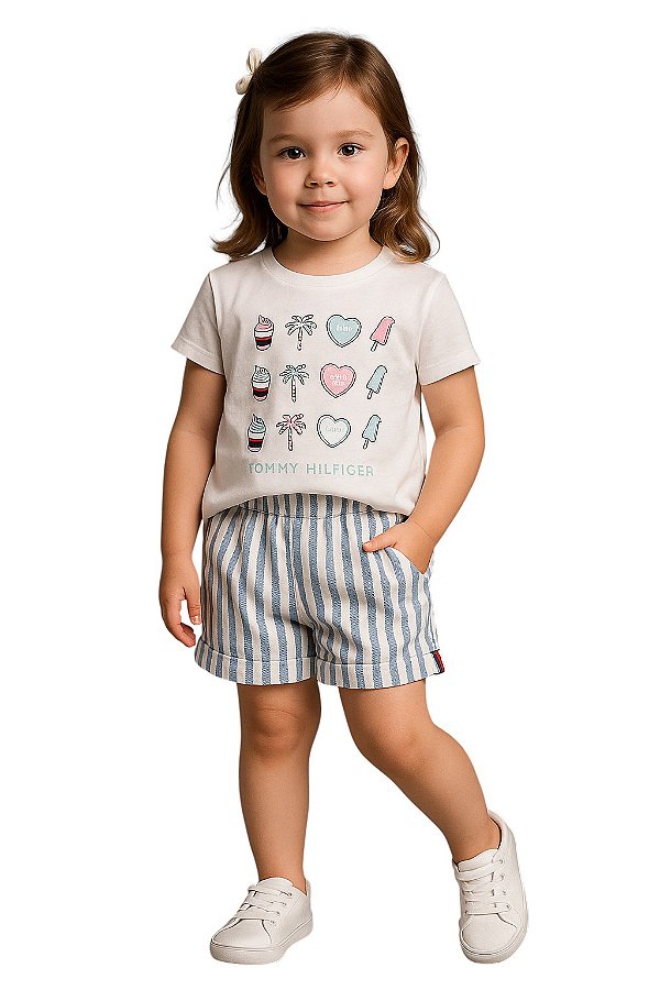 Conjunto Tommy Hilfiger Camiseta e Short Listrado em Linho