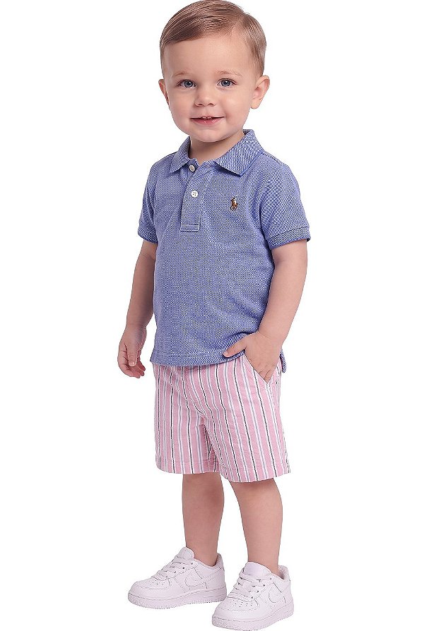 Conjunto Bebê Polo Ralph Lauren Polo e Shorts Oxford Listrado