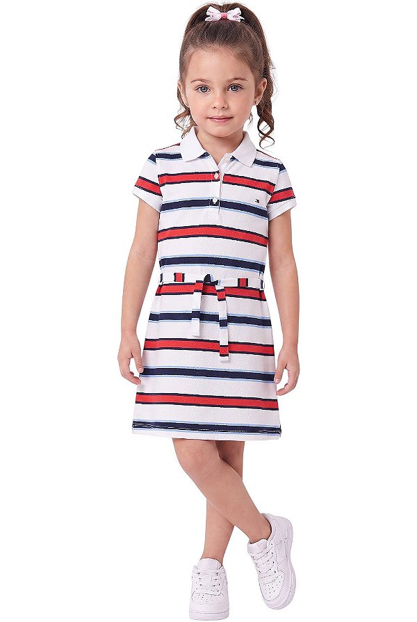 Vestido Infantil Tommy Hilfiger Polo Piquet Listrado