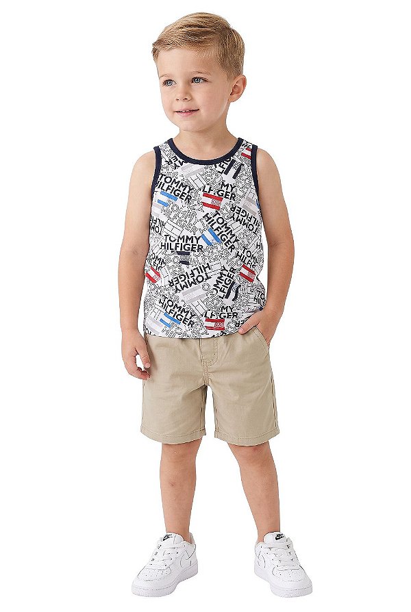 Conjunto Infantil Tommy Hilfiger Regata e Bermuda Caqui