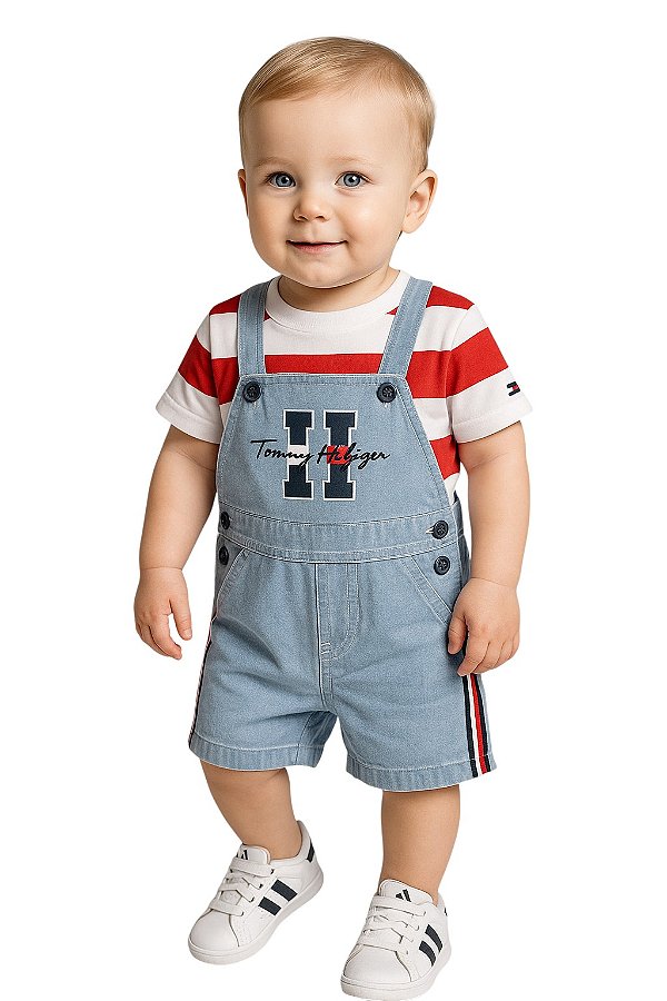 Jardineira e Camiseta Tommy Hilfiger