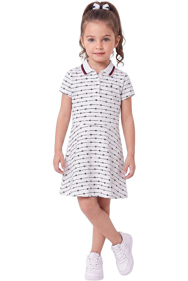Vestido Infantil Tommy Hilfiger Polo em Malha Piquet Estampada