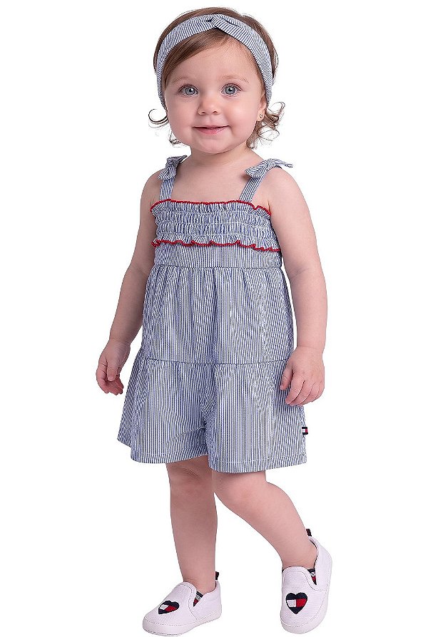 Macaquinho Bebe Tommy Hilfiger Denim e Faixa de Cabelo