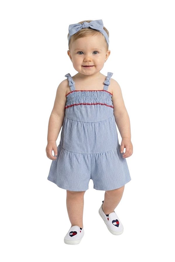 Macaquinho Bebe Tommy Hilfiger Denim e Faixa de Cabelo