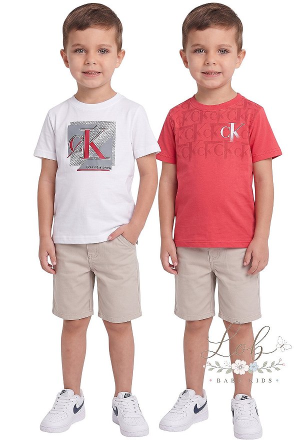 Conjunto Infantil Calvin Klein 3 Peças Camisetas e Bermuda