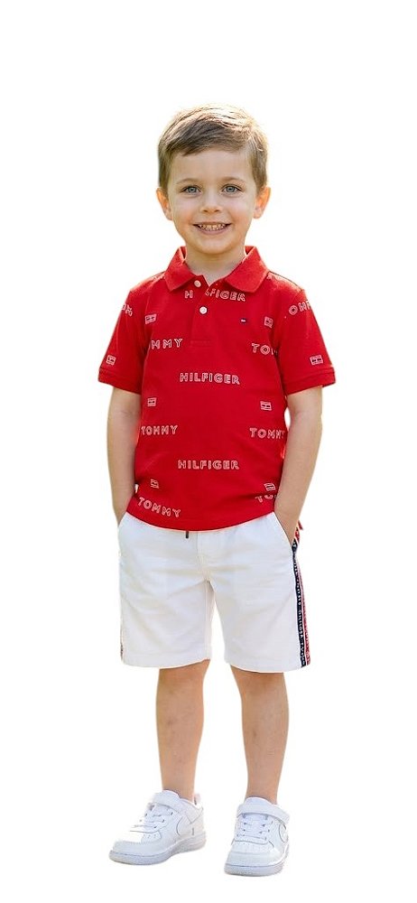 Camisa Polo Infantil Tommy Hilfiger Vermelha All Over Logo