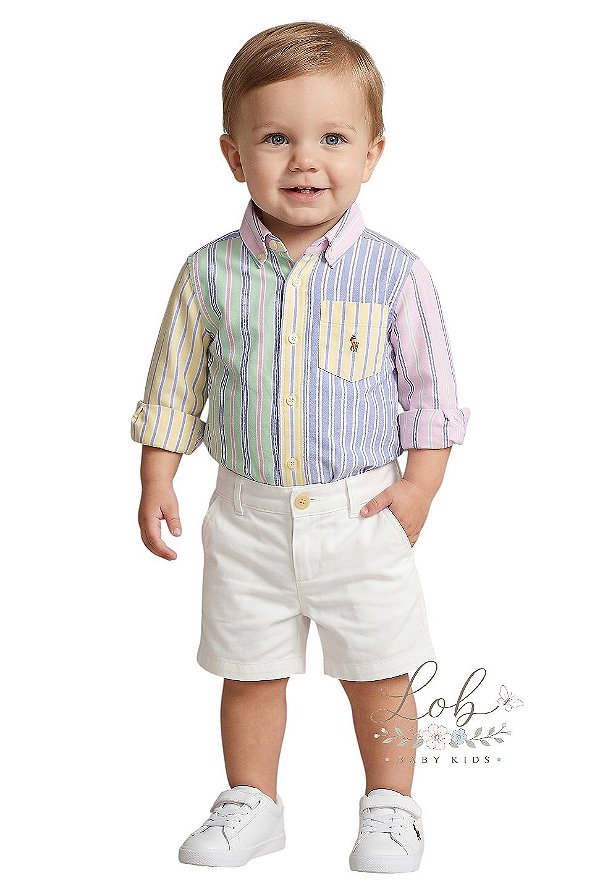 Conjunto Bebê Ralph Lauren Camisa Manga Longa e Bermuda