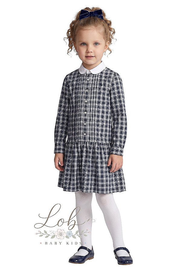 Vestido Infantil Polo Ralph Lauren Xadrez com Gola Club