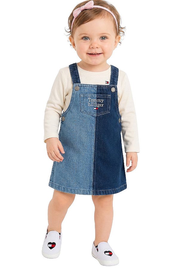 Conjunto Bebê Tommy Hilfiger Salopete Jeans e Camiseta