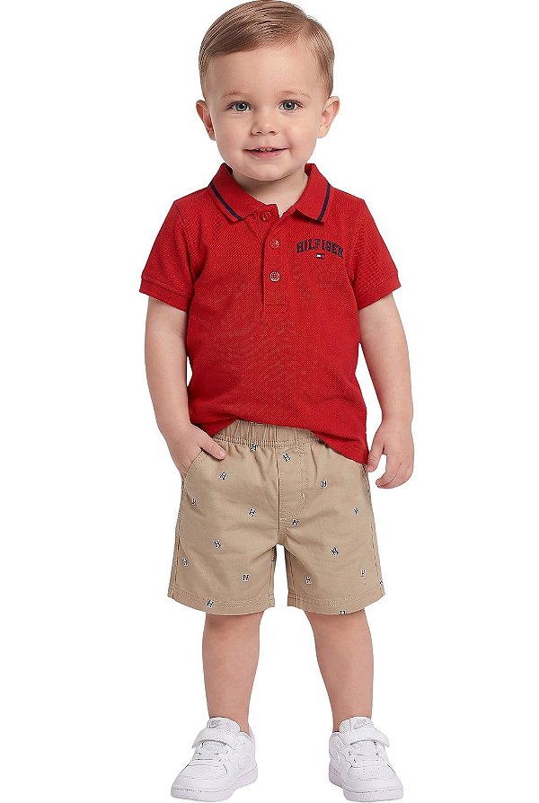 Conjunto Bebê Tommy Hilfiger Polo Vermelha e Bermuda