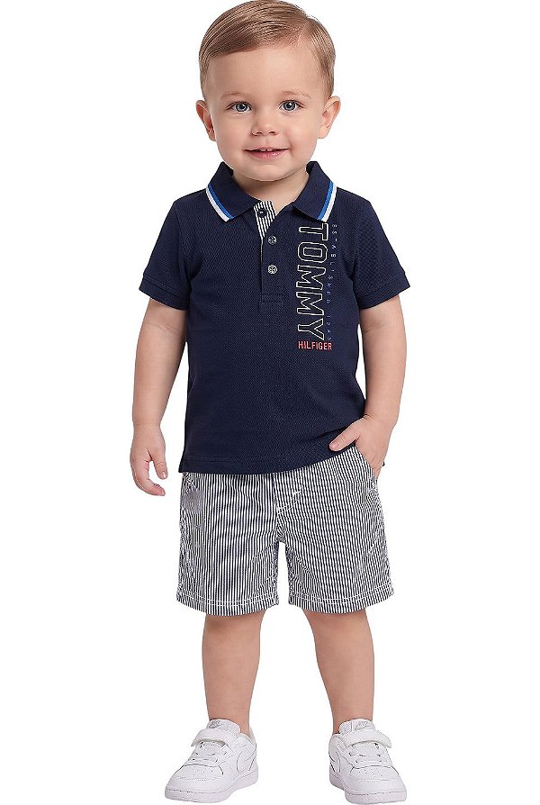 Conjunto Bebê Tommy Hilfiger Polo Piquet e Bermuda Listrada