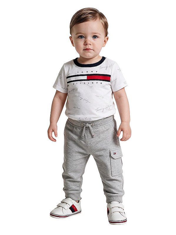 Calça Bebê Tommy Hilfiger Cargo em Malha Cinza