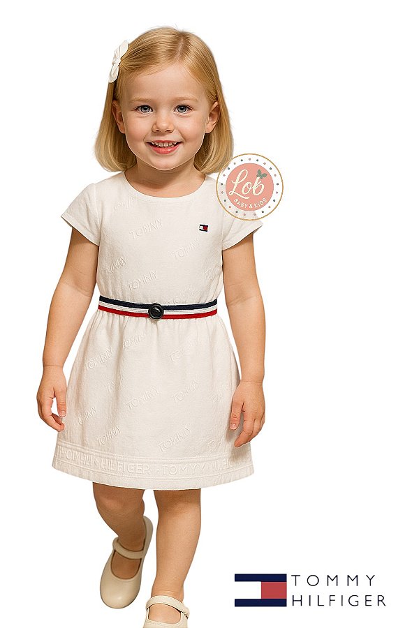 Vestido Tommy Hilfiger Infantil Festa Branco com Cinto