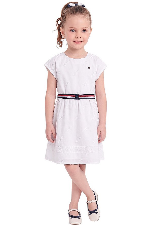 Vestido Tommy Hilfiger Infantil Festa Branco com Cinto