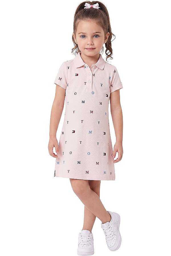 Vestido Infantil Tommy Hilfiger Polo Monograma – Rosa Claro