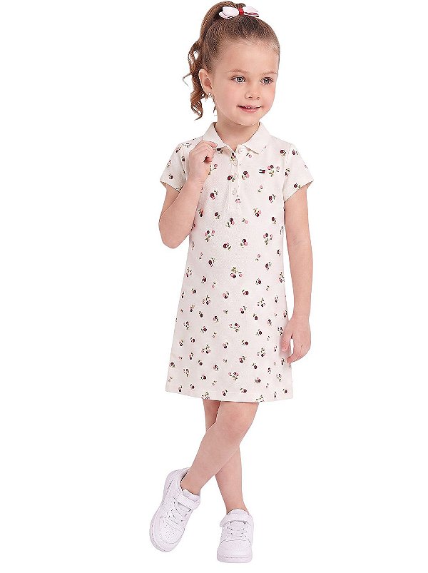 Vestido Infantil Tommy Hilfiger Polo Piquet Estampa Cerejas