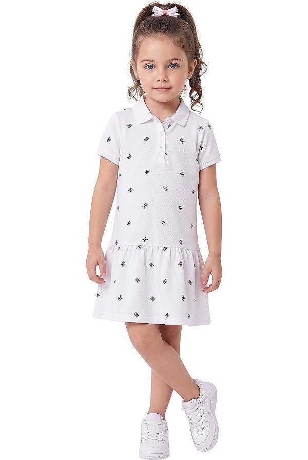 Vestido Infantil Tommy Hilfiger Polo Monograma – Branco