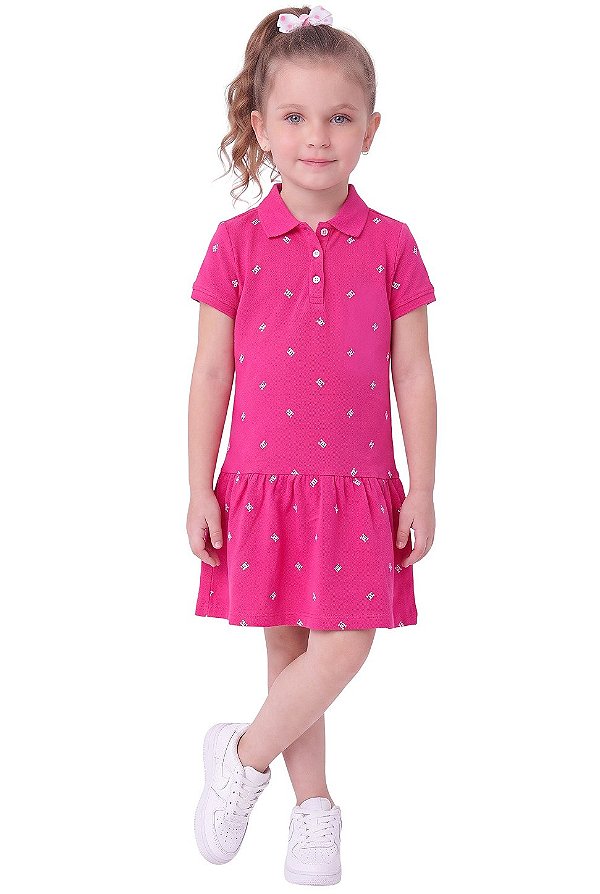 Vestido Infantil Tommy Hilfiger Polo Monograma – Rosa Pink