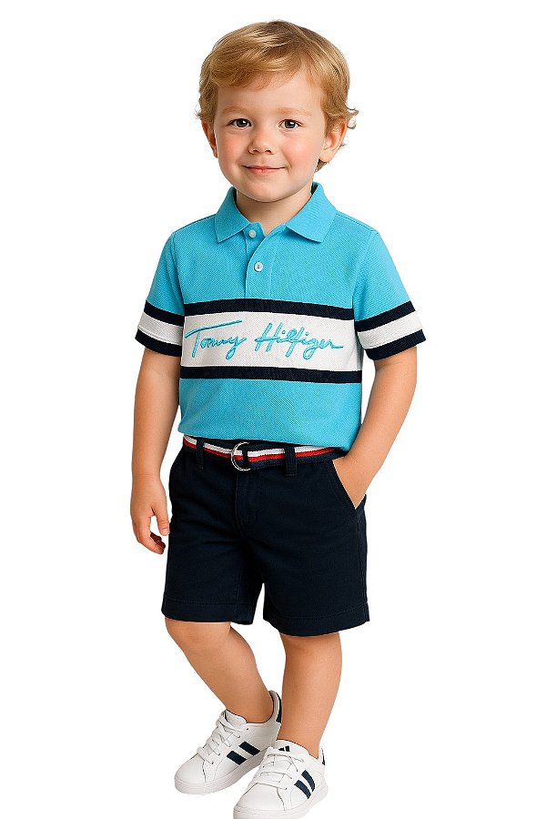 Camisa Polo Infantil Tommy Hilfiger agua/Turquesa
