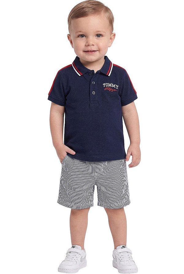 Conjunto Bebê Tommy Hilfiger Polo Azul-Marinho e Bermuda