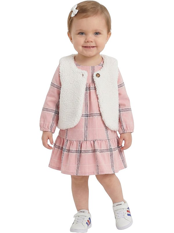 Conjunto Carter's Vestido Xadrez e Colete Sherpa