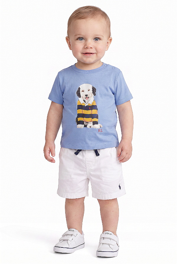 Camiseta Bebê Ralph Lauren Cachorrinho Azul